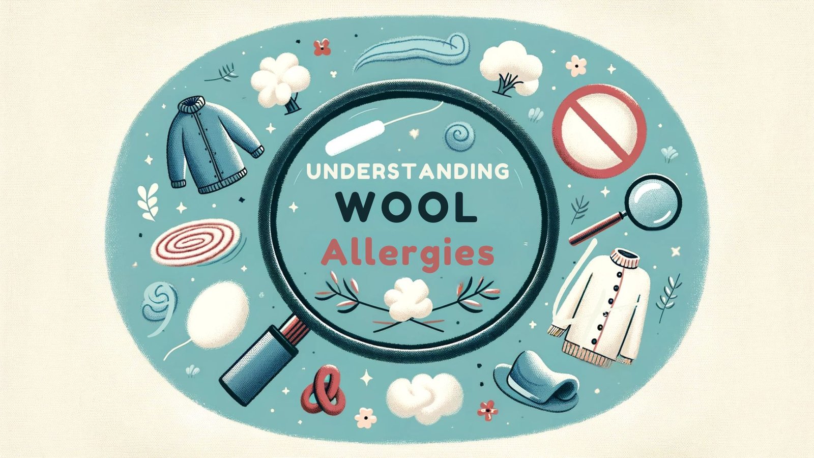 Picture of a wool products and in the middle of the picture there is a text "understanding wool allergies"